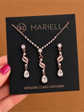 Ariella Rose Gold Teardrop Cubic Zirconia Necklace & Earring Set
